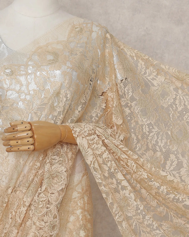 Pale Apricot French Chantilly Lace Saree 5.5m