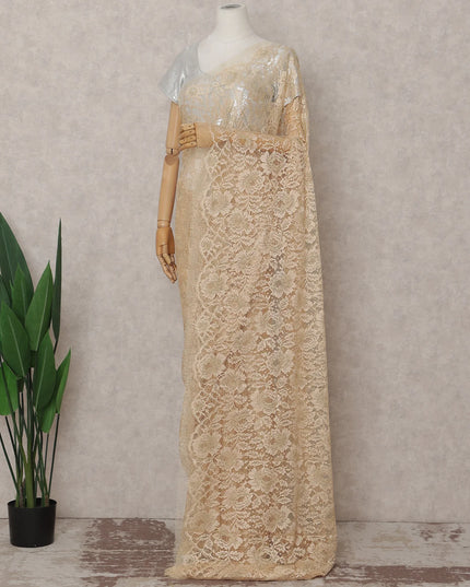 Pale Apricot French Chantilly Lace Saree 5.5m