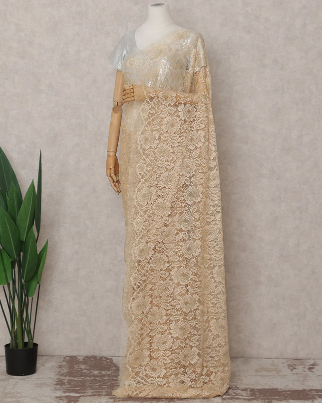 Pale Apricot French Chantilly Lace Saree 5.5m