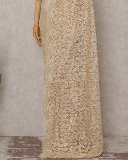 Pale Apricot French Chantilly Lace Saree 5.5m