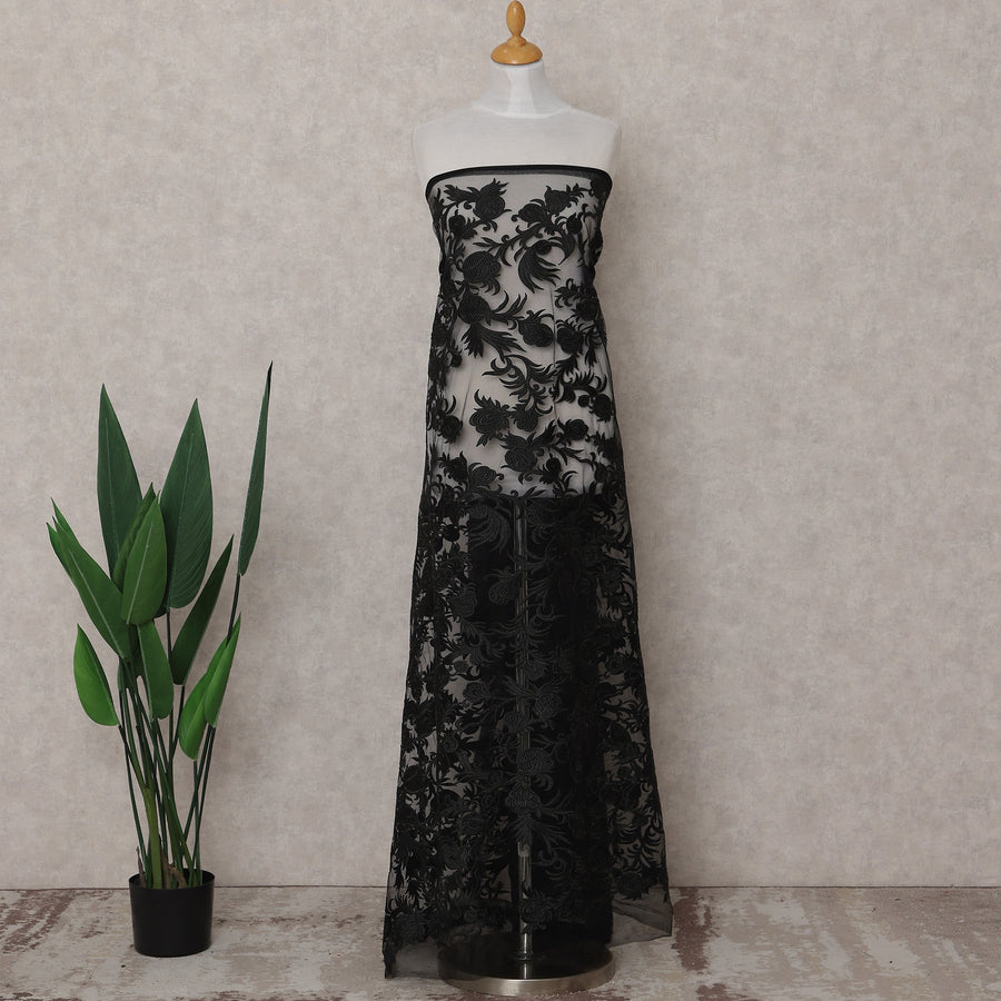 Black Floral Tulle Fabric 140cm Korea