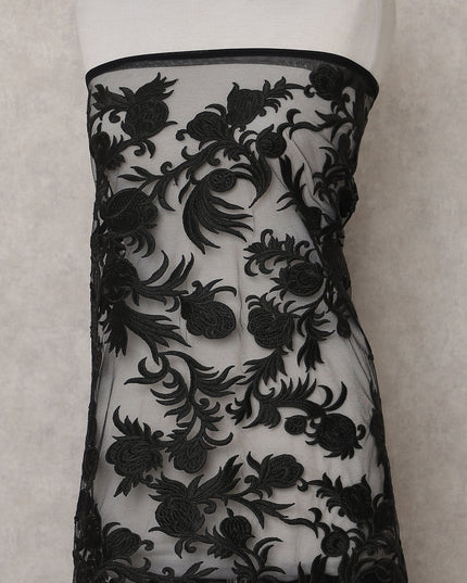 Black Floral Tulle Fabric 140cm Korea