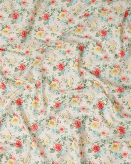 Buy White Bouquet Design Cotton Lawn 110cm