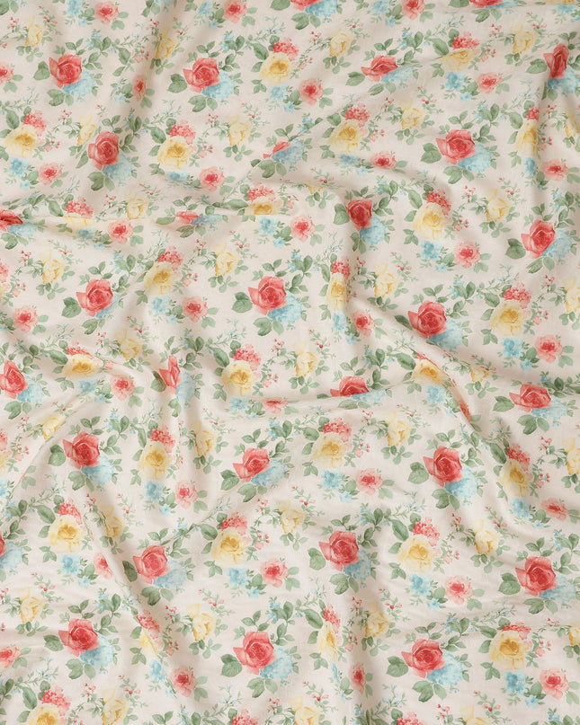 Buy White Bouquet Design Cotton Lawn 110cm