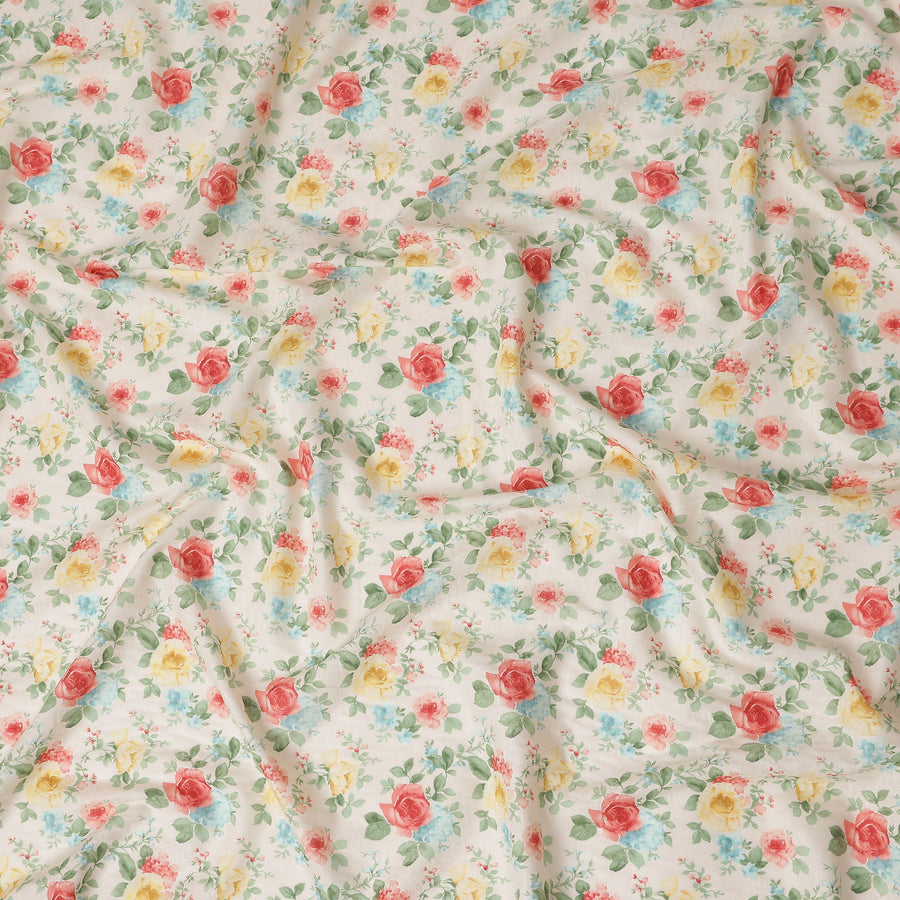 Buy White Bouquet Design Cotton Lawn 110cm