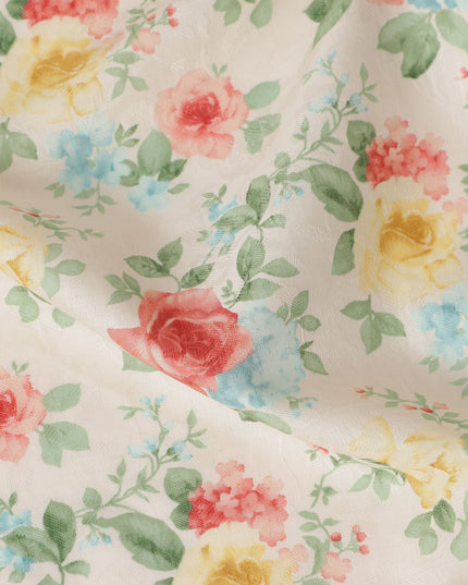Buy White Bouquet Design Cotton Lawn 110cm