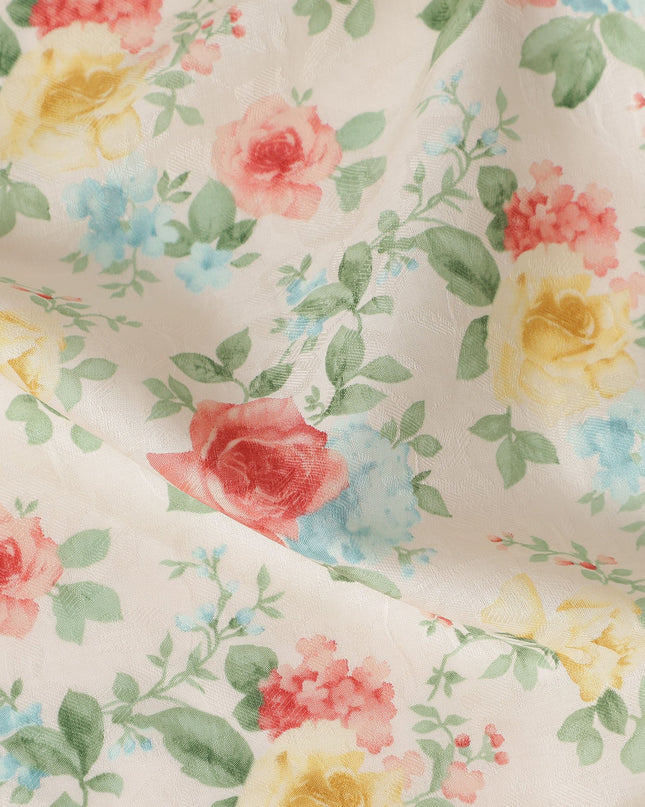 Buy White Bouquet Design Cotton Lawn 110cm
