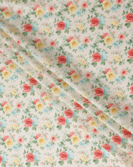 Buy White Bouquet Design Cotton Lawn 110cm
