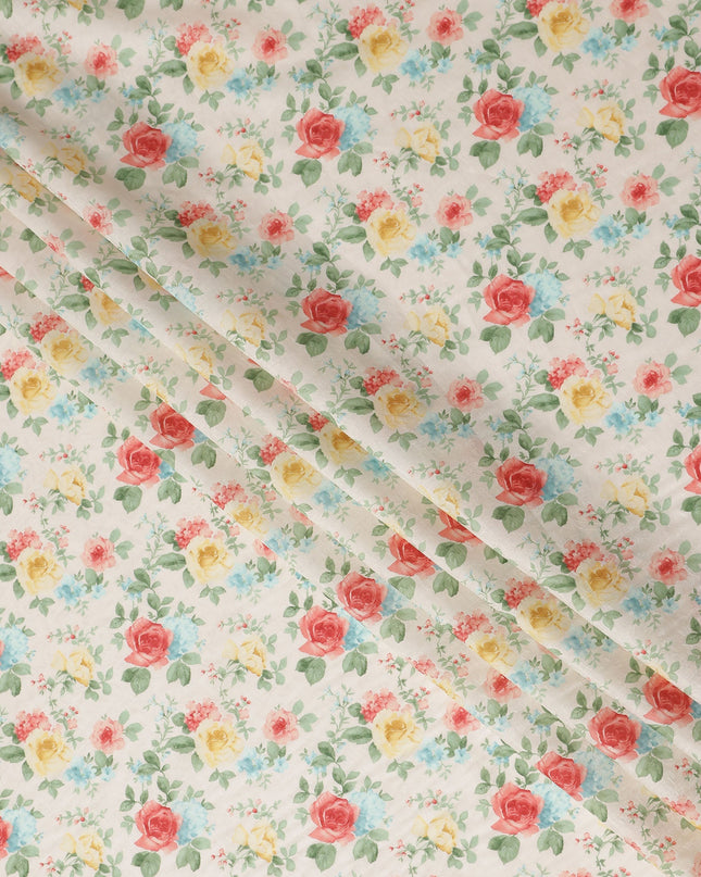 Buy White Bouquet Design Cotton Lawn 110cm