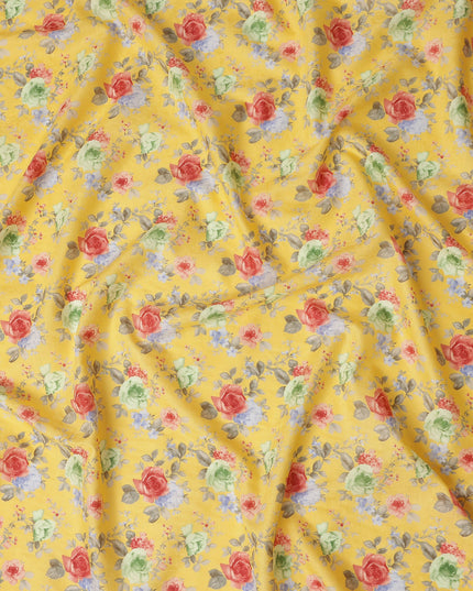 Buy Yellow Bouquet Design Cotton Lawn 110cm