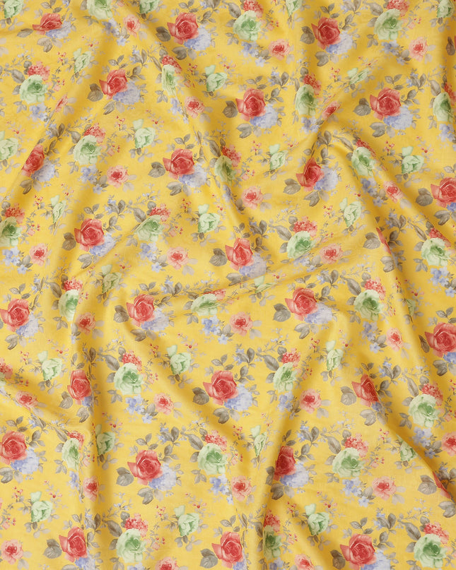 Buy Yellow Bouquet Design Cotton Lawn 110cm