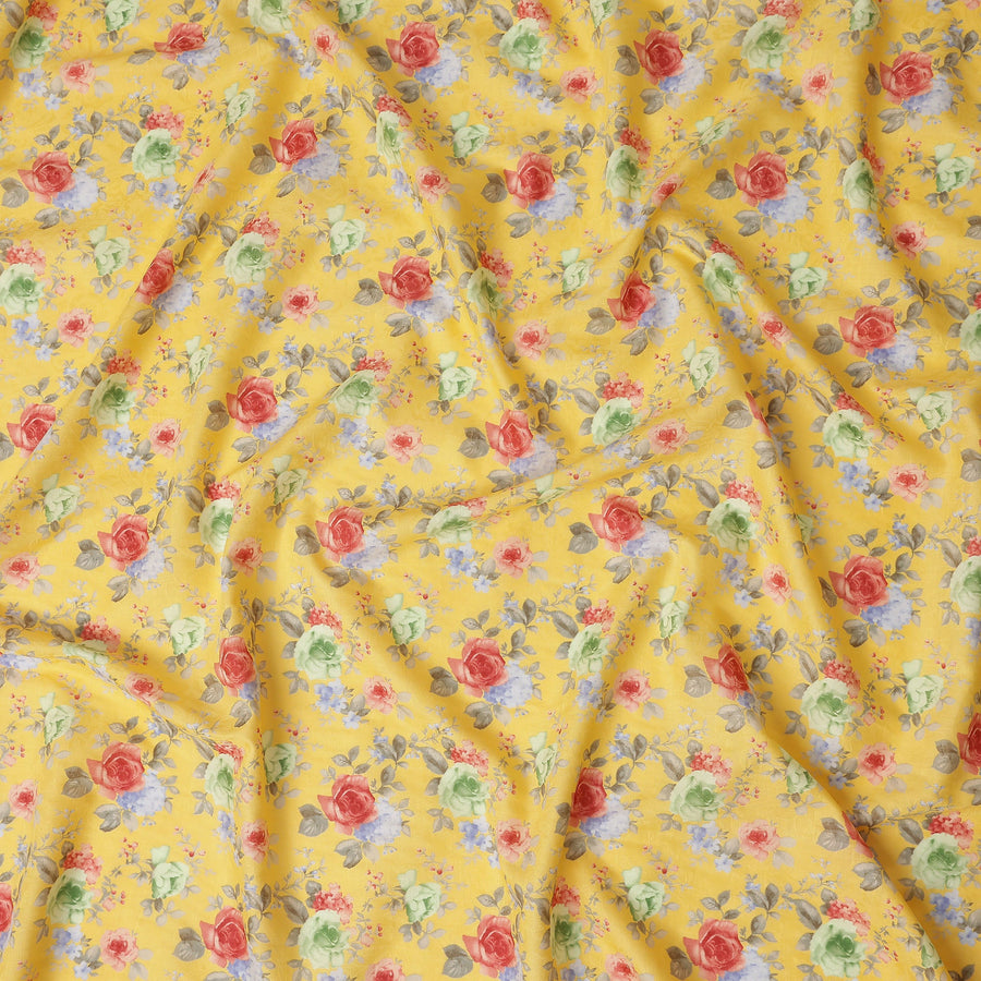 Buy Yellow Bouquet Design Cotton Lawn 110cm