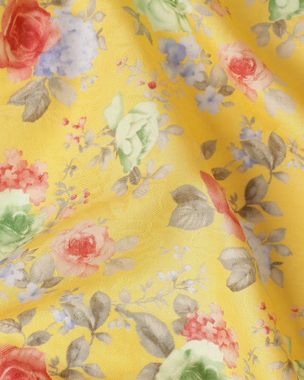 Buy Yellow Bouquet Design Cotton Lawn 110cm