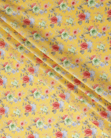 Buy Yellow Bouquet Design Cotton Lawn 110cm