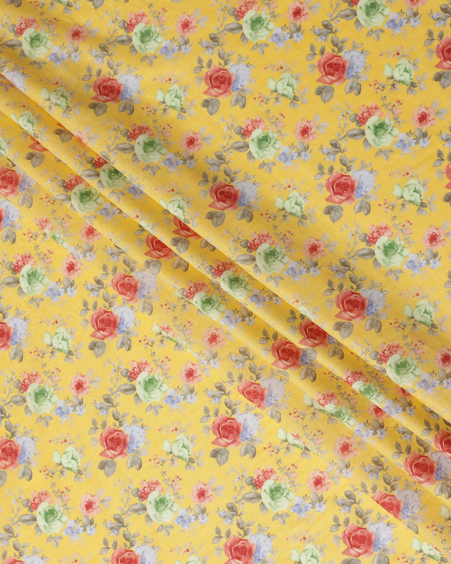 Buy Yellow Bouquet Design Cotton Lawn 110cm