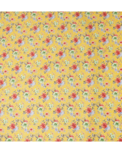 Buy Yellow Bouquet Design Cotton Lawn 110cm