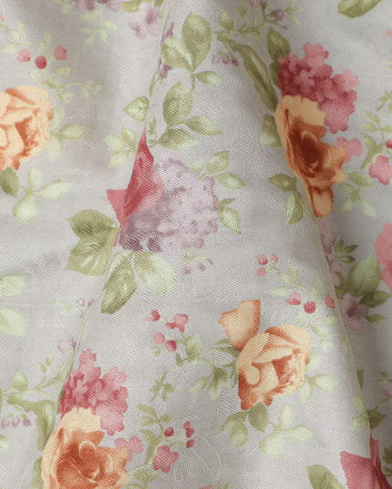 Buy White Bouquet Design Cotton Lawn 110cm