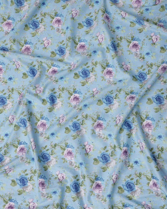 Buy Blue Bouquet Design Cotton Lawn 110cm