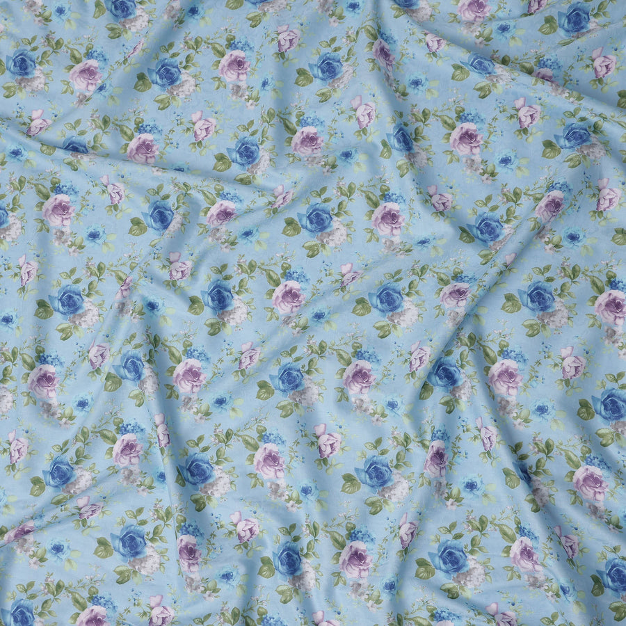 Buy Blue Bouquet Design Cotton Lawn 110cm