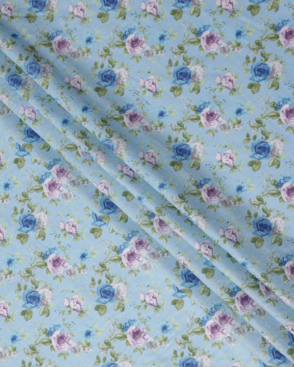 Buy Blue Bouquet Design Cotton Lawn 110cm