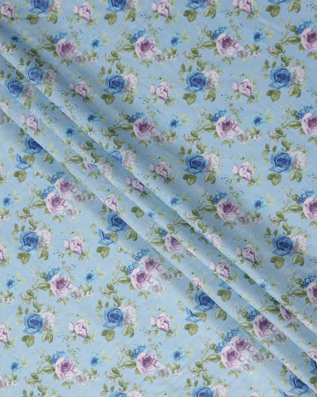Buy Blue Bouquet Design Cotton Lawn 110cm