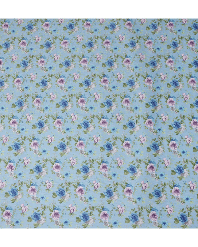 Buy Blue Bouquet Design Cotton Lawn 110cm