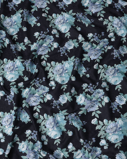 Buy Black Bouquet Design Cotton Lawn 110cm