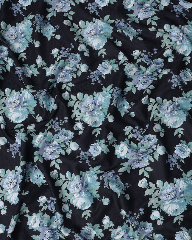 Buy Black Bouquet Design Cotton Lawn 110cm