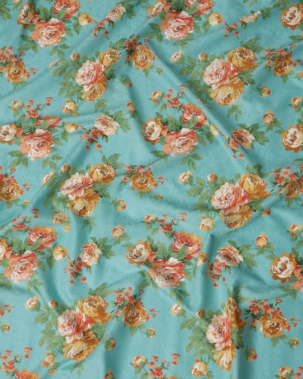 Buy Blue Bouquet Design Cotton Lawn 110cm