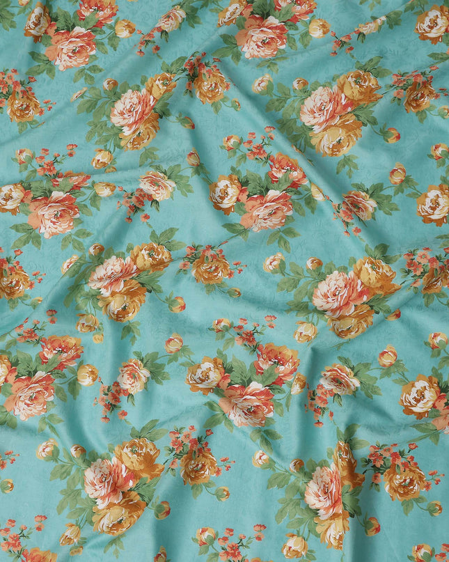 Buy Blue Bouquet Design Cotton Lawn 110cm
