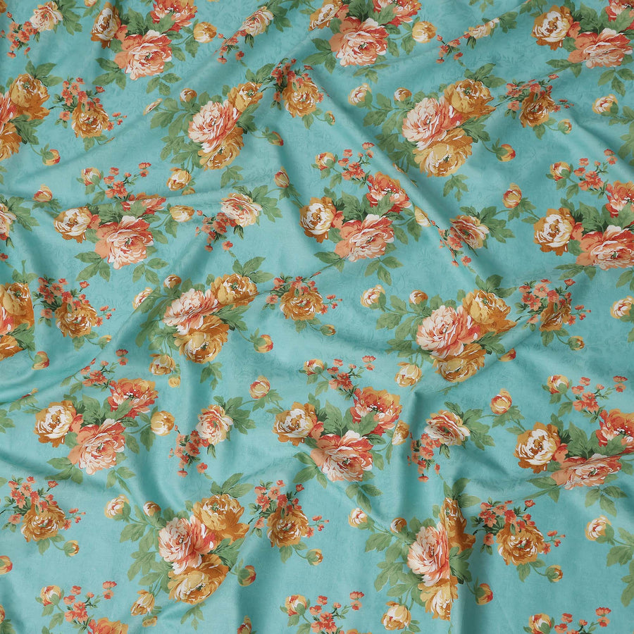 Buy Blue Bouquet Design Cotton Lawn 110cm