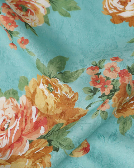 Buy Blue Bouquet Design Cotton Lawn 110cm