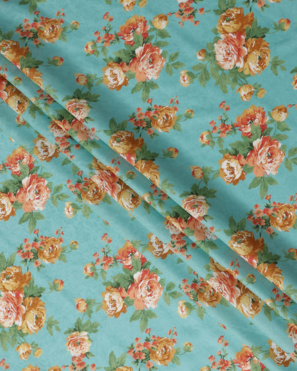 Buy Blue Bouquet Design Cotton Lawn 110cm