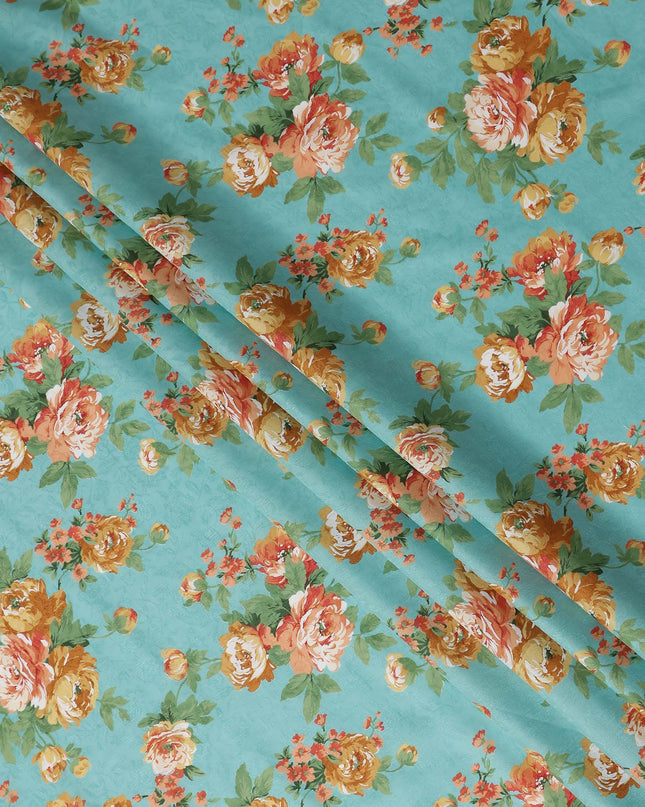 Buy Blue Bouquet Design Cotton Lawn 110cm