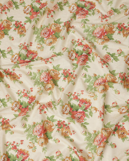 Buy Beige Bouquet Design Cotton Lawn 110cm