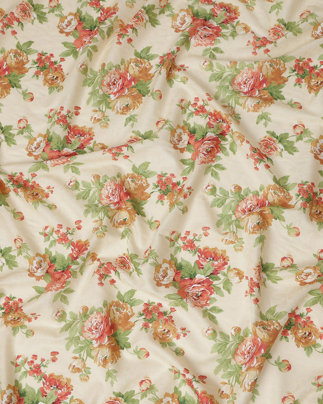 Buy Beige Bouquet Design Cotton Lawn 110cm