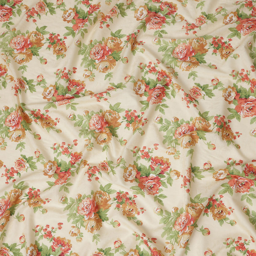 Buy Beige Bouquet Design Cotton Lawn 110cm