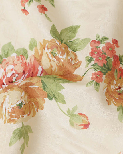 Buy Beige Bouquet Design Cotton Lawn 110cm