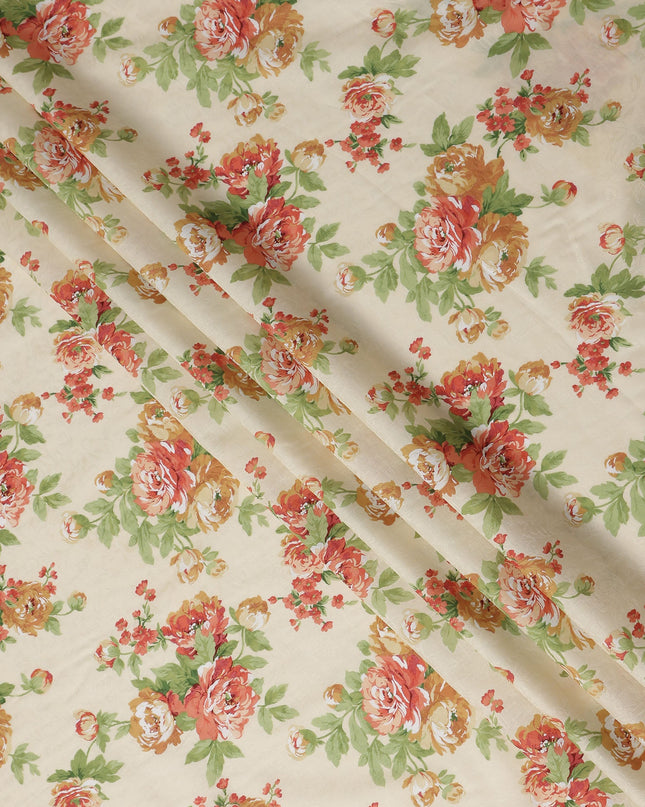 Buy Beige Bouquet Design Cotton Lawn 110cm