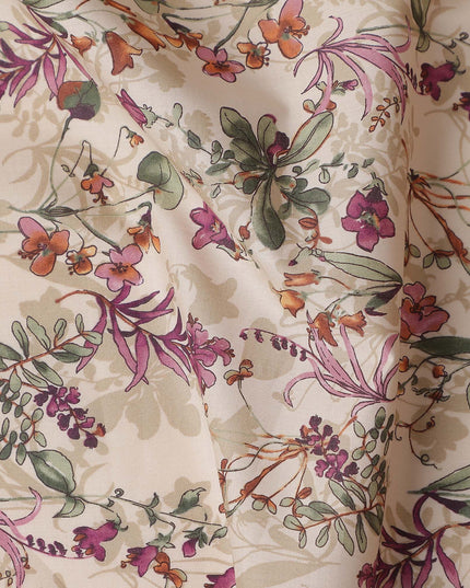 Champagne Beige Digital Print Lawn Fabric 110cm