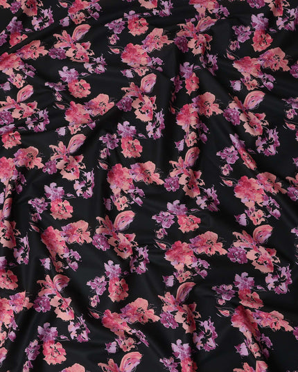 Jet Black Digital Print Lawn Fabric 110cm