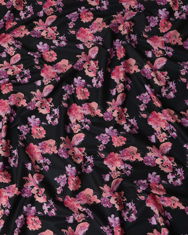Jet Black Digital Print Lawn Fabric 110cm