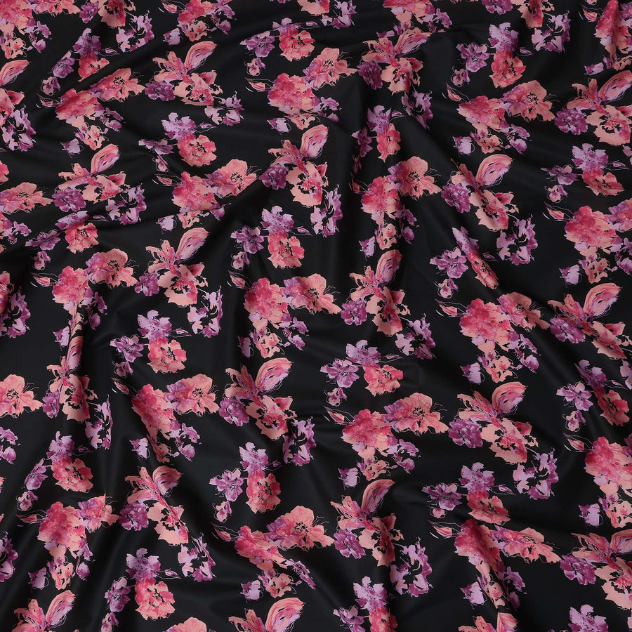Jet Black Digital Print Lawn Fabric 110cm