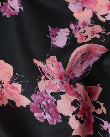 Jet Black Digital Print Lawn Fabric 110cm