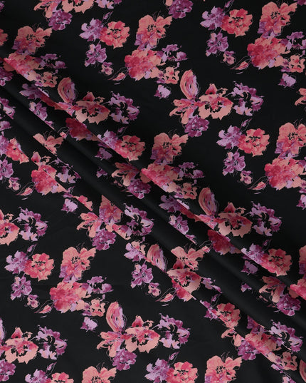 Jet Black Digital Print Lawn Fabric 110cm
