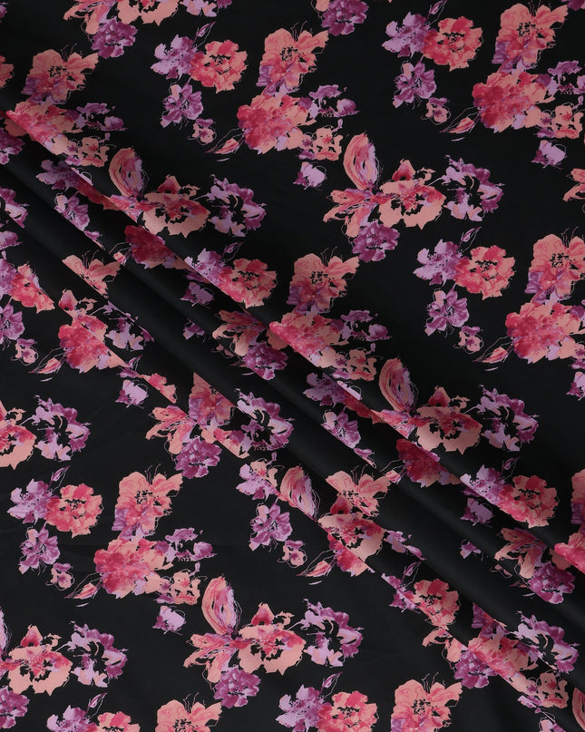 Jet Black Digital Print Lawn Fabric 110cm