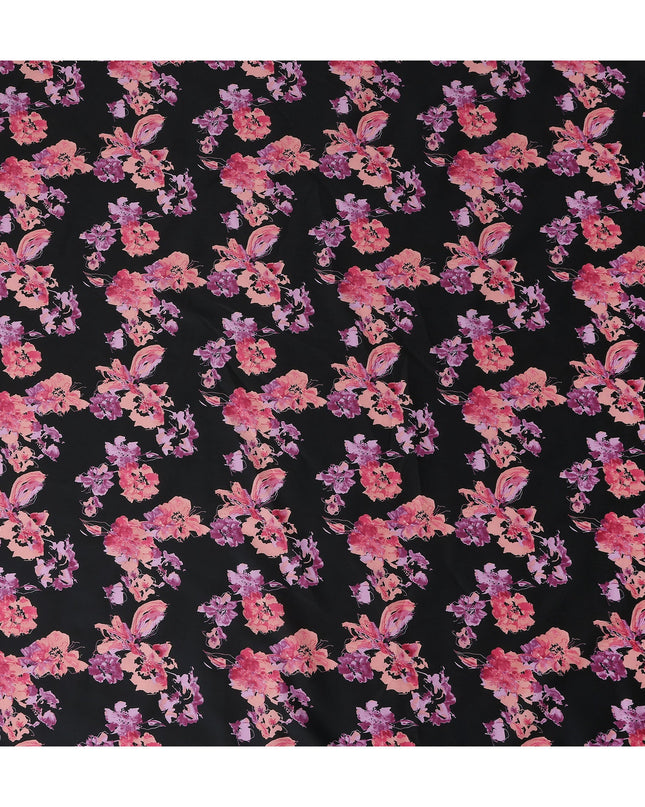 Jet Black Digital Print Lawn Fabric 110cm