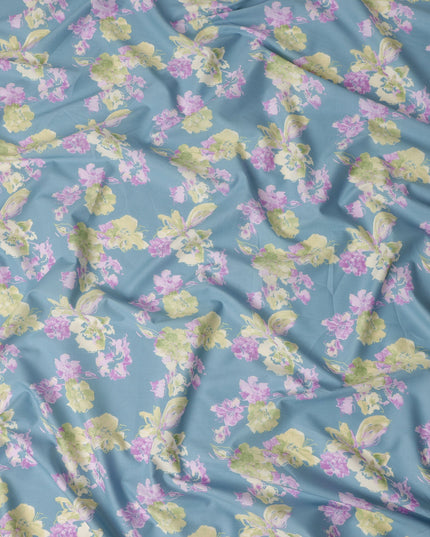 Steel Blue Digital Print Lawn Fabric 110cm