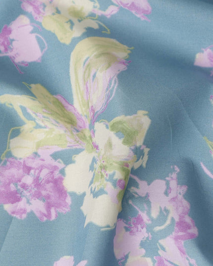 Steel Blue Digital Print Lawn Fabric 110cm