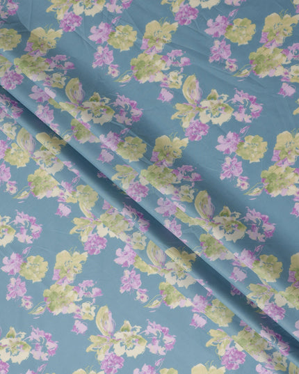 Steel Blue Digital Print Lawn Fabric 110cm